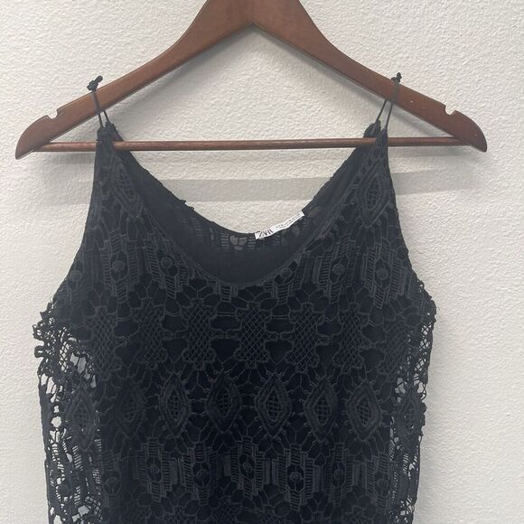 Zara Tank Top Womens Size M Black Crochet Lace Witchy Whimsigoth Grunge - Picture 3 of 6